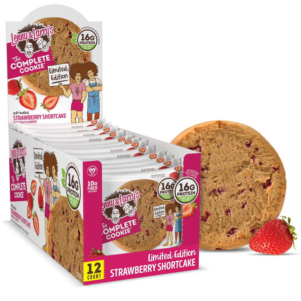 Lenny & Larry's Strawberry Shortcake cookie front view highlighting flavor and protein