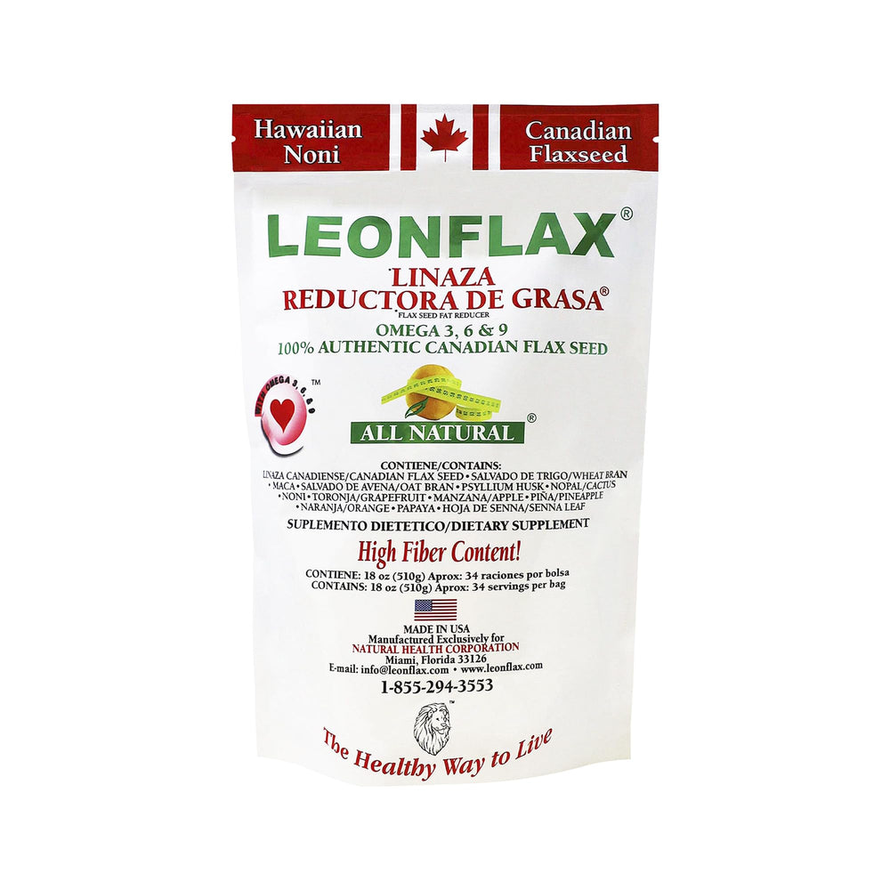 Leonflax flaxseed bottle pour for daily fiber support