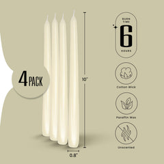 Leor & Lair Ivory Taper Candles on a dining table provide warm unscented ambiance.