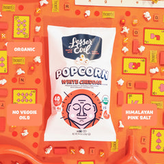 Lesserevil No Cheese Popcorn air-popped process captures tender, fluffy kernels.
