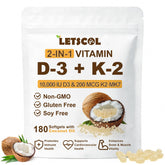 LETSCOL bottle with softgels highlighting D3 and K2 for bone support