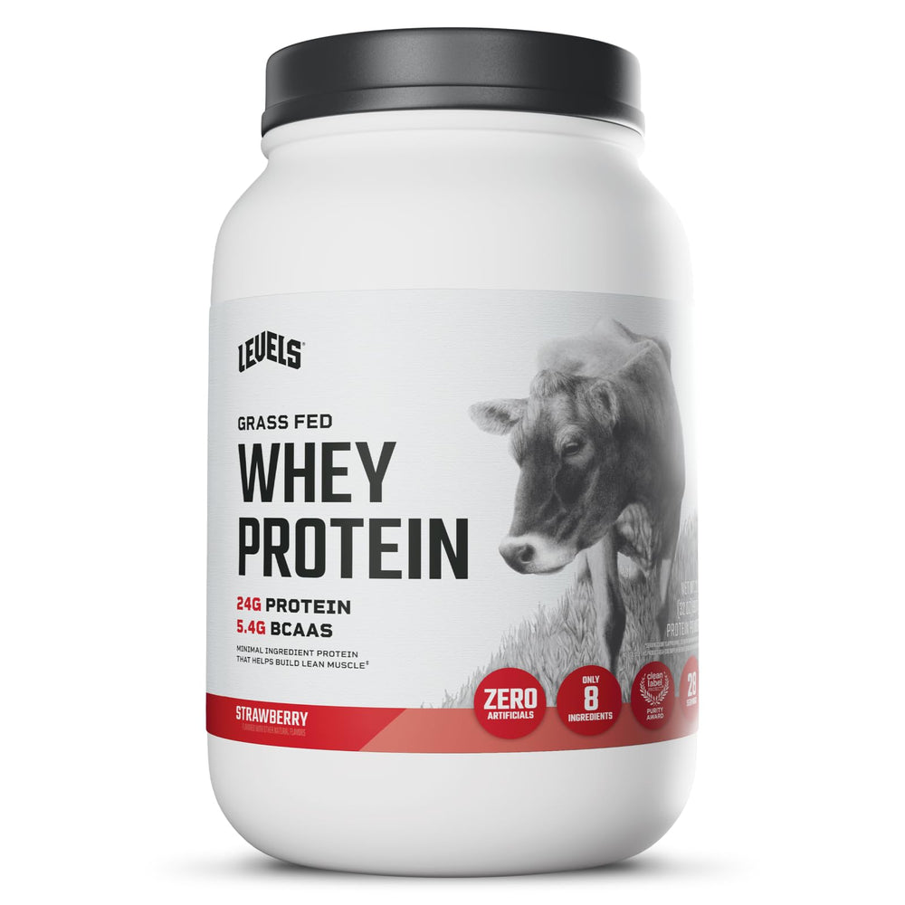 Levels Nutrition grass-fed whey front label highlights 24g protein per serving