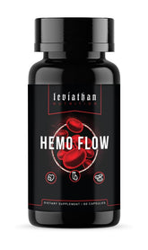 Leviathan Nutrition Hemo Flow bottle and caps, vegan capsules for daily nitric oxide support.
