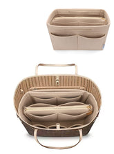 LEXSION purse organizer beige with 3 exterior pockets for quick access.