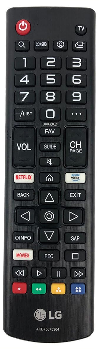 LG AKB75675304 remote front view shows ergonomic design for comfortable handling.