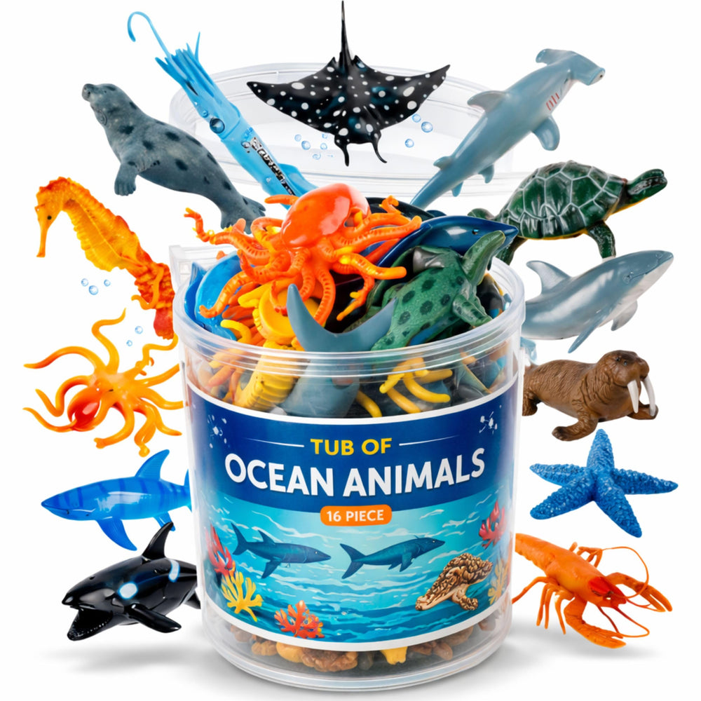 Liberty Imports bucket ocean sea animals tub keeps all figures organized for bath or playtime.