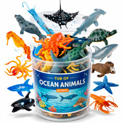 Liberty Imports bucket ocean sea animals tub keeps all figures organized for bath or playtime.