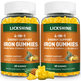 Lickshine iron gummies bottle pour highlights convenient daily intake with pineapple flavor.