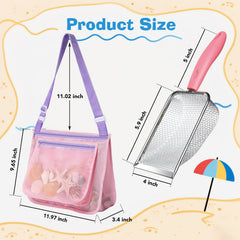 LIDAGO mesh beach bag with two zip pockets for secure shell treasures