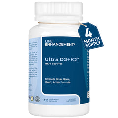 Life Enhancement Vitamin D3 K2 2000iu bottle front signaling high-potency daily wellness.