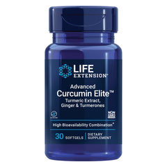 Life Extension Advanced Curcumin Elite bottle front highlights the turmeric blend for inflammation support.