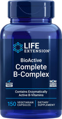 Life Extension BioActive Complete B-Complex capsules close-up for enhanced absorption and daily use.