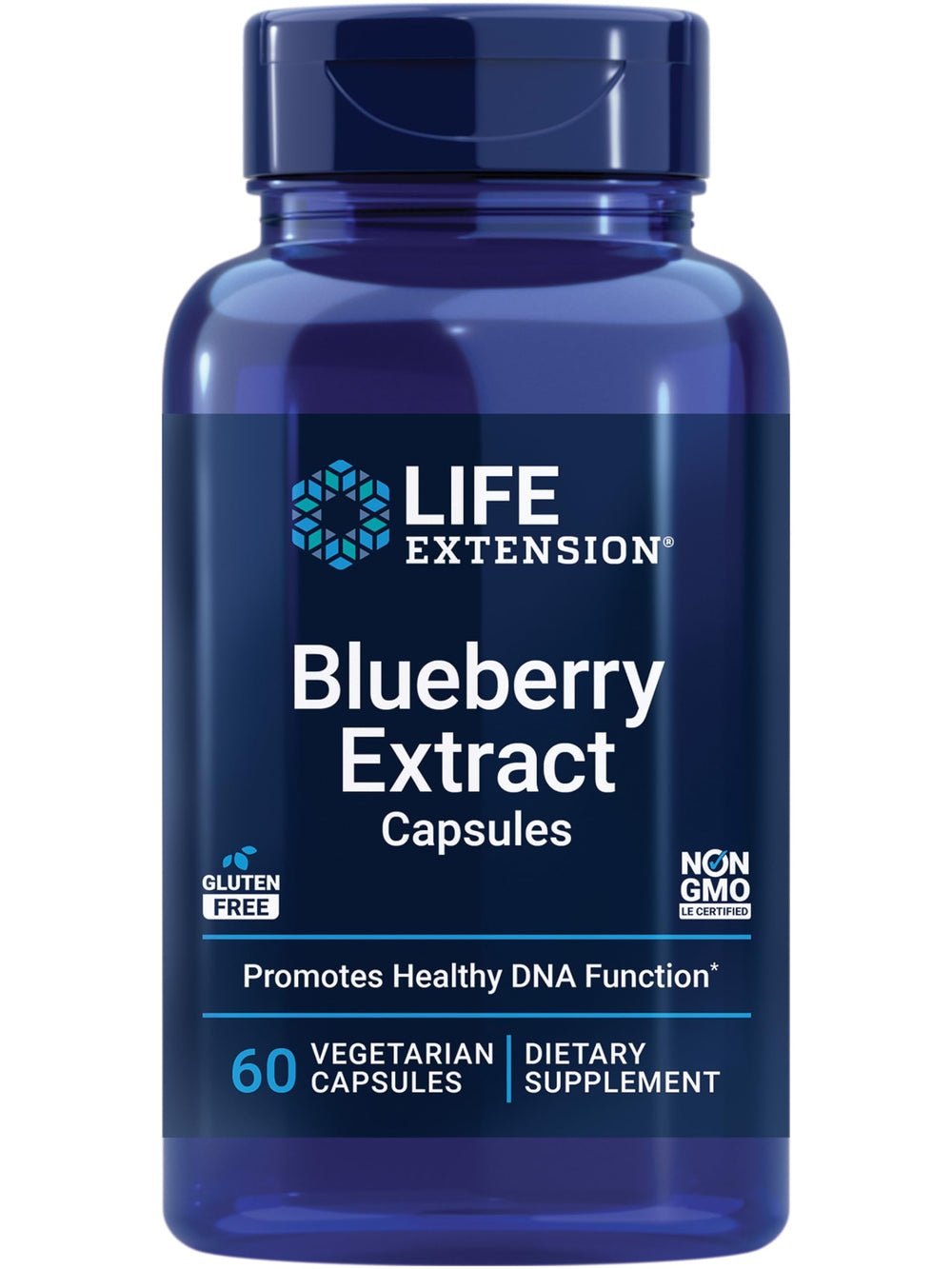 Life Extension Blueberry Extract Capsules bottle on shelf, supporting cognitive wellness and daily health.