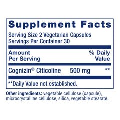 Life Extension Citicoline capsules spill showing 500 mg per dose