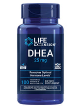 Life Extension DHEA 25 mg tablets front view, ready for daily use.