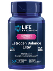 Life Extension Estrogen Balance Elite bottle closeup supporting hormonal balance.