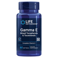 Life Extension Gamma E bottle shows full-spectrum vitamin E for antioxidant support.