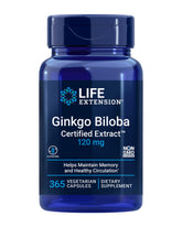 Life Extension Ginkgo Biloba Certified Extract 120 mg bottle ready for daily memory support.