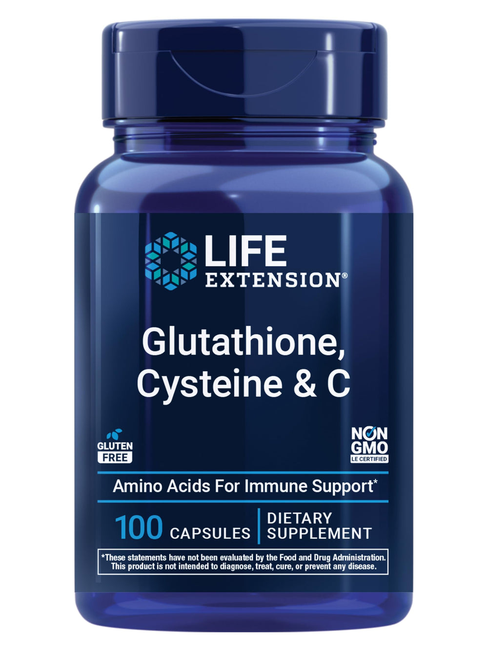 Life Extension Glutathione Cysteine C bottle front highlights gluten-free antioxidant support