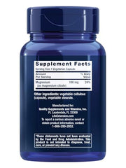 Life Extension Magnesium Citrate capsules blue bottle side view for daily energy metabolism support.
