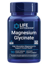 Life Extension Magnesium Glycinate bottle front, showing a highly absorbable supplement.