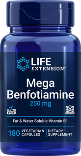 Life Extension Mega Benfotiamine bottle front showing premium B1 supplement