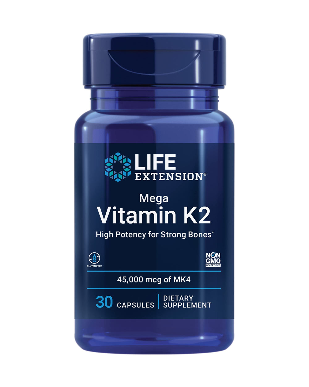 Life Extension Mega Vitamin K2 bottle cap — easy daily access.