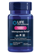 Life Extension Menopause Relief bottle label highlights branding and benefits.