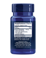 Life Extension Optimized Ashwagandha capsules closeup for daily focus.