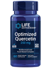 Life Extension Optimized Quercetin 250 mg bottle front supports immune and cardiovascular wellness.
