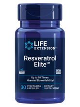 Life Extension Resveratrol Elite bottle and capsules signaling healthy aging support