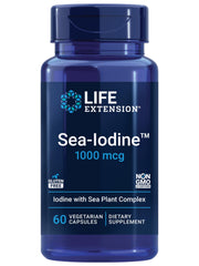Life Extension Sea-Iodine bottle cap showing label and iodine support for thyroid health