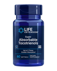 Life Extension Super Absorbable Tocotrienols bottle front highlighting advanced tocotrienol blend for daily wellness
