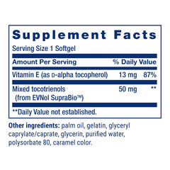 Life Extension tocotrienols ingredients panel details mixed tocotrienols from red palm for brain-support potential