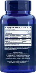 Life Extension Super K bottle label close-up showing Vitamin K1 and K2 forms
