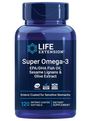Life Extension Super Omega-3 bottle with capsules for easy daily omega-3 support.