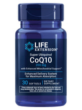 Life Extension Super Ubiquinol CoQ10 bottle front showing 30 softgels for daily energy support.