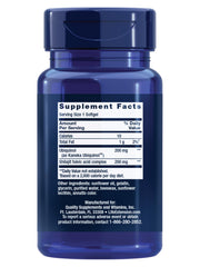 Life Extension CoQ10 bottle side reveals gluten-free and non-GMO labeling.