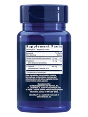Close-up of Life Extension Theanine XR tablets, highlighting extended-release formula.
