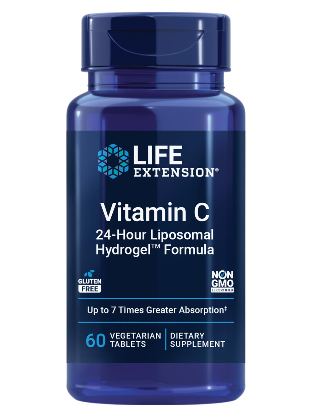 Life Extension Vitamin C 24-Hour Liposomal Hydrogel bottle shows extended absorption for daily immune support.