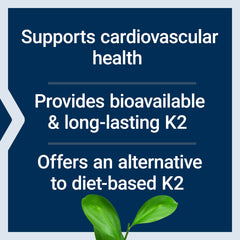 Life Extension vitamin K2 softgels dosage cap emphasizing easy daily use.