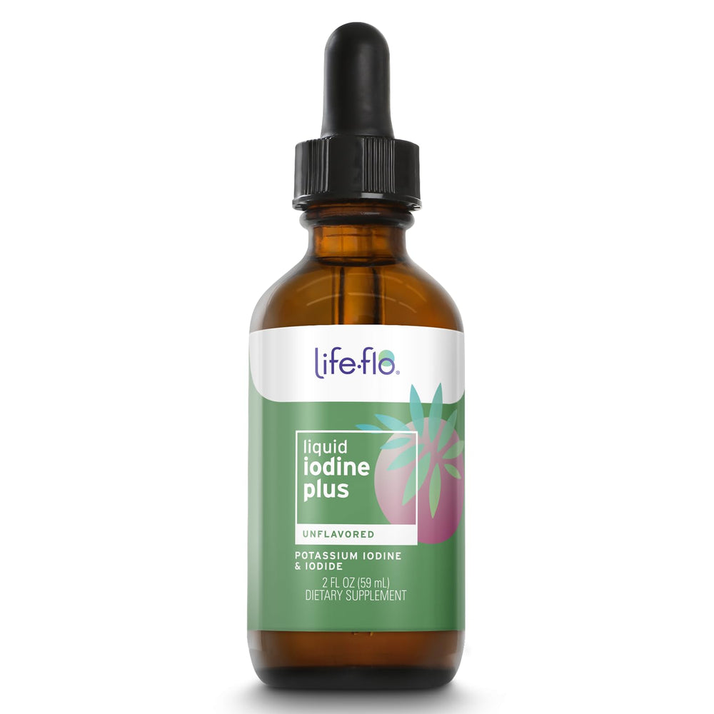 Life-Flo Liquid Iodine Plus bottle with 150 mcg per serving for easy daily dosing