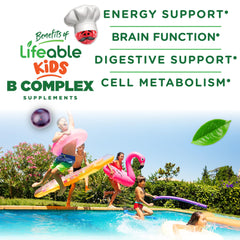 Lifeable B Complex Kids ingredients chart highlighting six B vitamins.