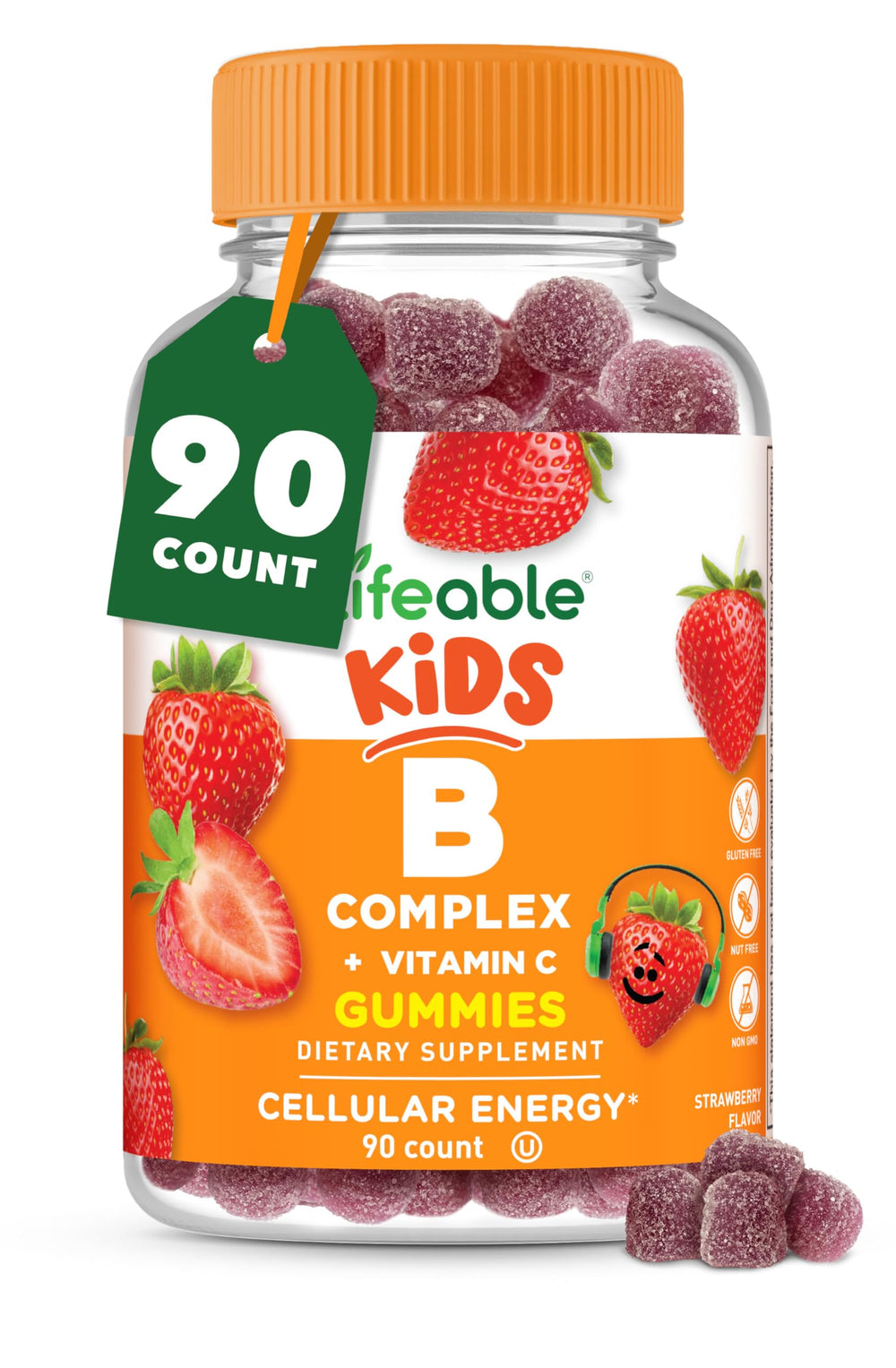 Lifeable B Complex Kids strawberry gummy bottle for energy support.