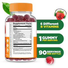 Lifeable B Complex Kids strawberry gummies close-up, tasty daily energy boost.