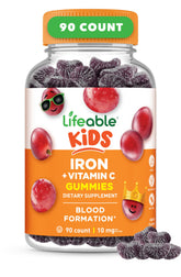 Lifeable iron gummies for kids in a bottle with 10 mg per serving.