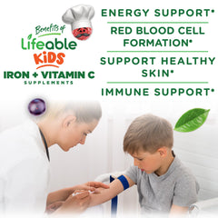 Vitamin C infused iron gummies from Lifeable to support absorption in kids.