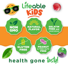 Lifeable Kids Calcium Gummies fruit flavor artwork suggests enjoyable way to take daily nutrients.