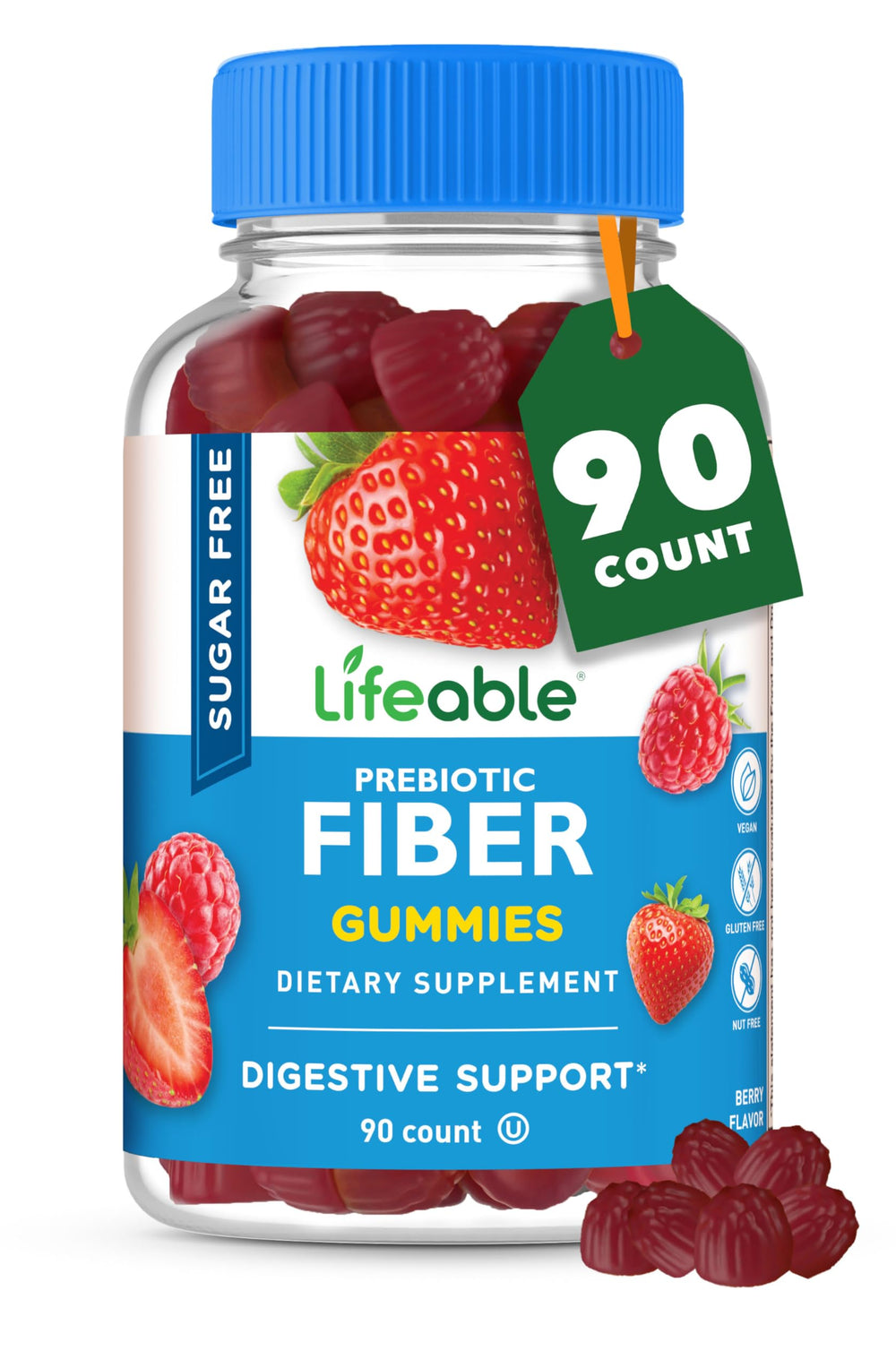 Lifeable Sugar Free Fiber Gummies bottle on a kitchen counter for daily digestive support