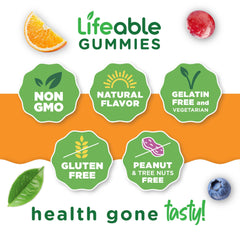 Vegan, gluten-free Lifeable fiber gummies with natural pectin in a clear bottle